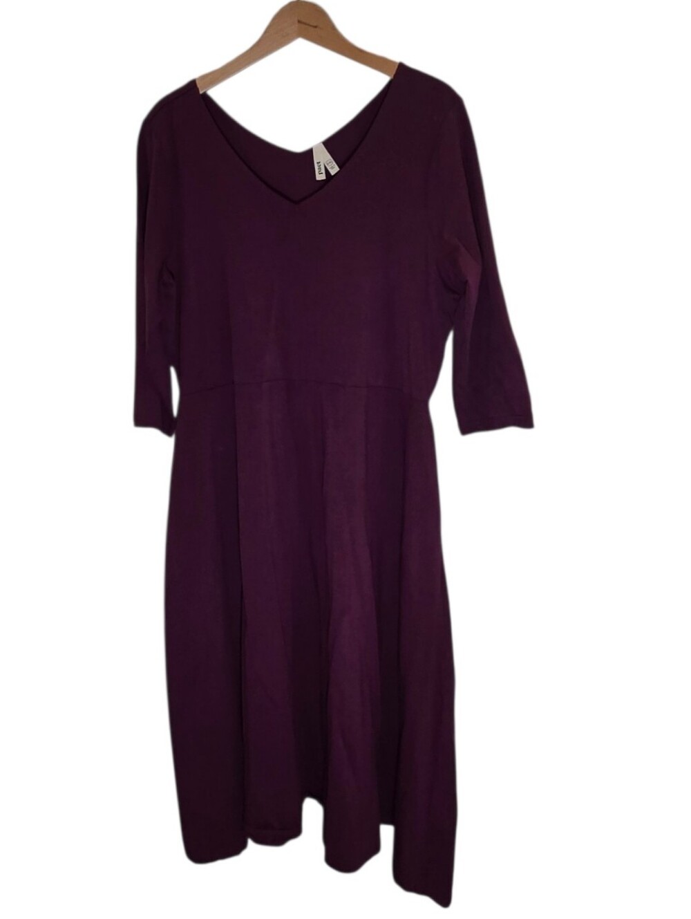 Pact Organic Cotton Fit & Flare V-Neck Midi Dress in Plum - Picture 2 of 11